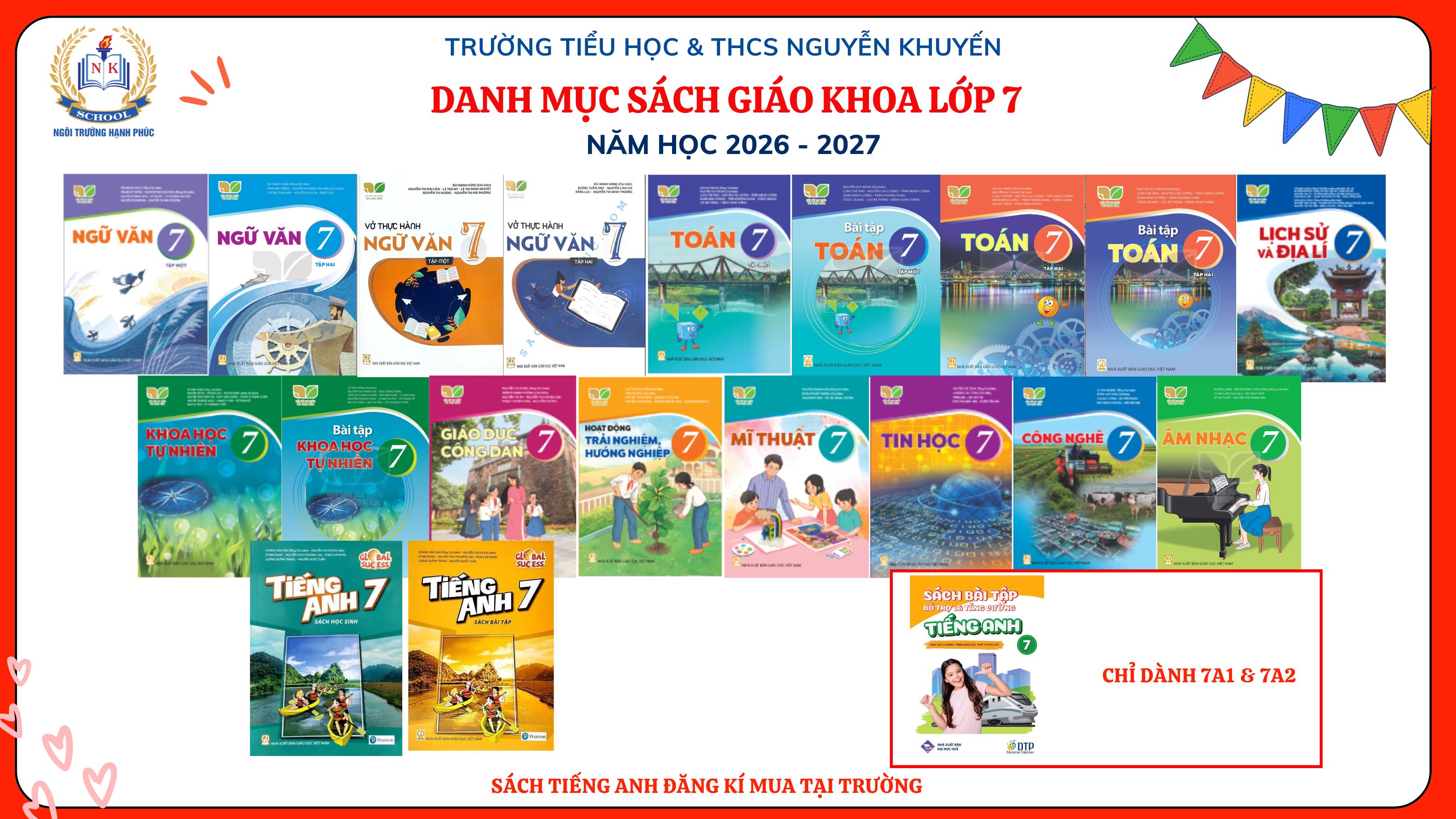 THÔNG BÁO DANH MỤC SÁCH GIÁO KHOA LỚP 7 NĂM HỌC 2026 - 2027